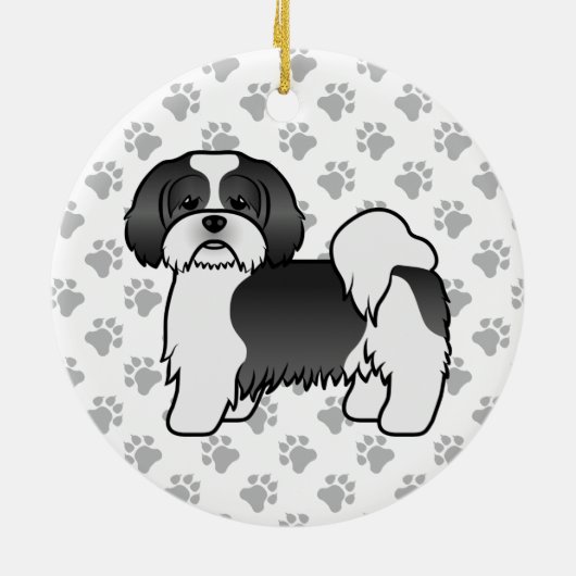 Black and White Lhasa Apso Cute Dog Keramisch Ornament (Achterkant)