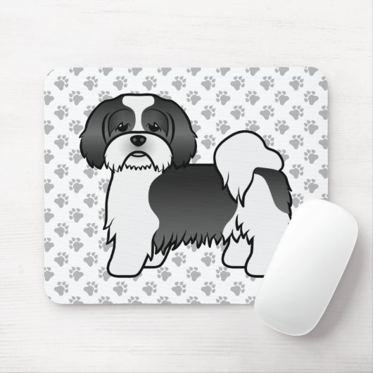 Black and White Lhasa Apso Cute Dog Muismat (Met muis)