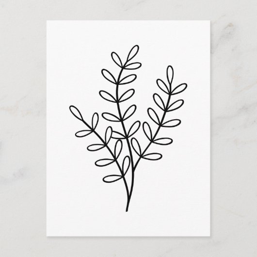 Black and White line art delicate leaves Briefkaart (Voorkant)
