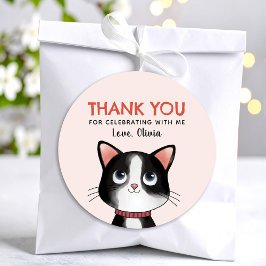 Black and white little kitten thank you ronde sticker