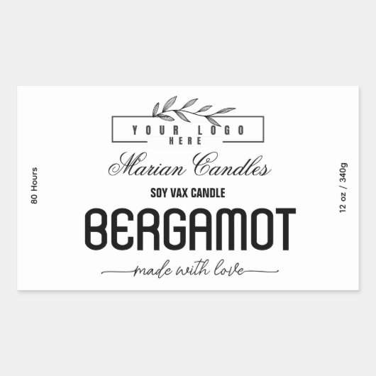 Black and white logo Personalized Candle Label (Voorkant)