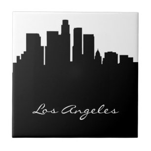 Black and White Los Angeles Skyline Tegeltje