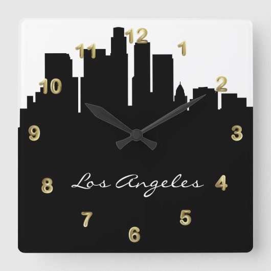 Black and White Los Angeles Skyline Vierkante Klok (Voorkant)