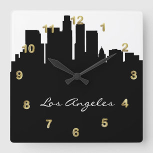 Black and White Los Angeles Skyline Vierkante Klok