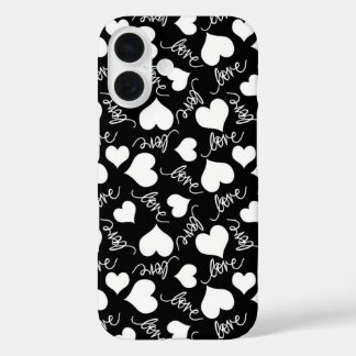 Black and White Love Hearts Graphic Art iPhone 16 Hoesje