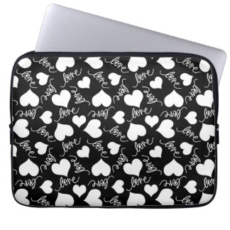 Black and White Love Hearts Graphic Art Laptop Sleeve