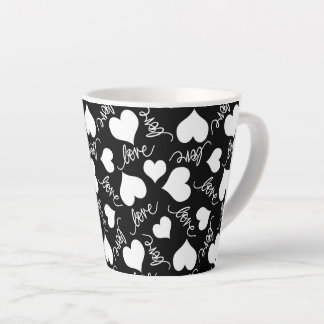 Black and White Love Hearts Graphic Art Latte Mok