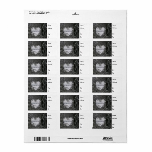 Black and White Love Snow Heart Etiket (Full Sheet)