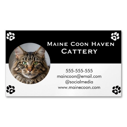 Black and White Maine Coon Customizable Magnetisch Visitekaartje (Voorkant)
