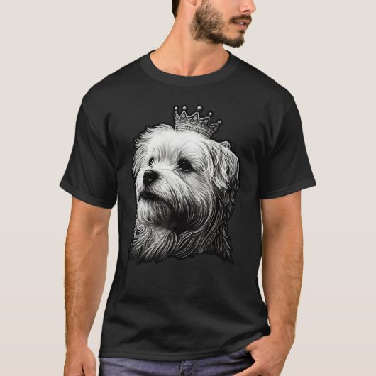 Black and White Maltese Dog on Crown Maltese dog T-shirt (Voorkant)