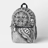 Black and White Mandala Mermaid Webbing Boho Chic Bedrukte Rugzak (Voorkant)