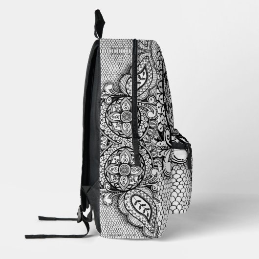 Black and White Mandala Mermaid Webbing Boho Chic Bedrukte Rugzak (Links)