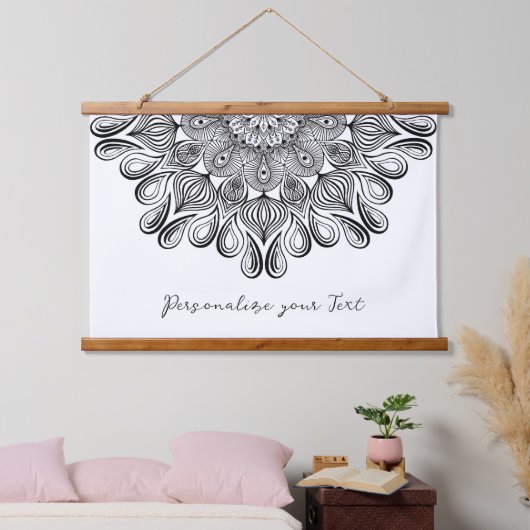 Black and White Mandala Trippy Psychedelic Hippie Hangend Wandkleed (Slaapkamer)