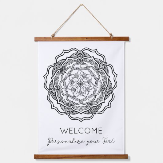 Black and White Mandala Trippy Psychedelic Hippie Hangend Wandkleed (Voorkant)