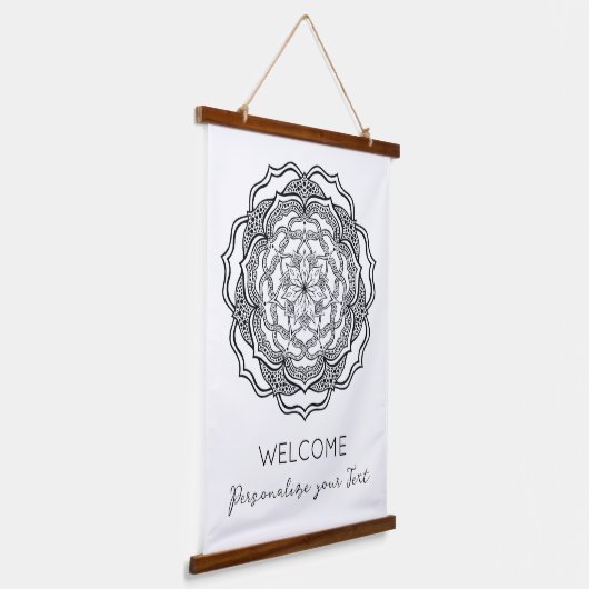 Black and White Mandala Trippy Psychedelic Hippie Hangend Wandkleed (Gebogen)