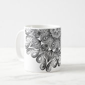 Black and White Mandala Trippy Psychedelic Hippie Koffiemok (Voorkant links)
