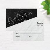 Black and White Marble Business Gift Certificate Visitekaartje (Bureau)