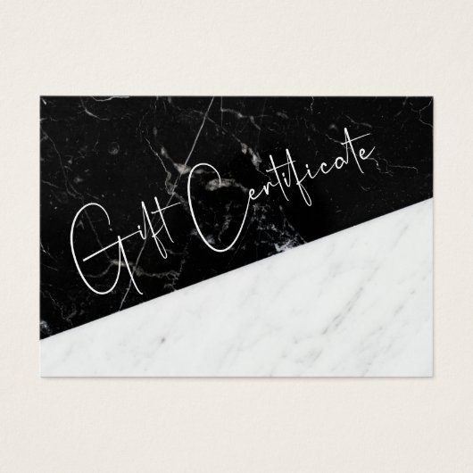 Black and White Marble Business Gift Certificate Visitekaartje (Voorkant)