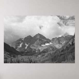 Black and White Maroon Bells Photo Poster