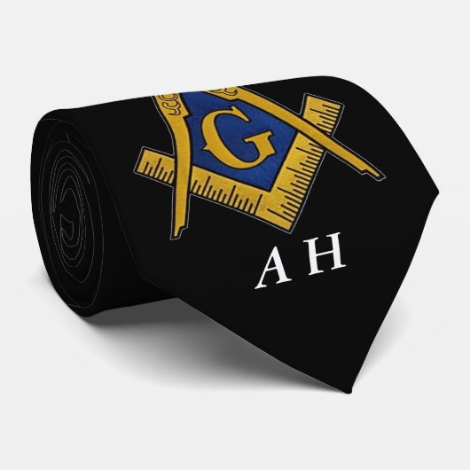 Black and White Masonic Freemason Monogram Stropdas (Opgerold)