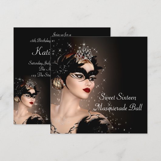 Black and White Masquerade Party Kaart (Voorkant / Achterkant)