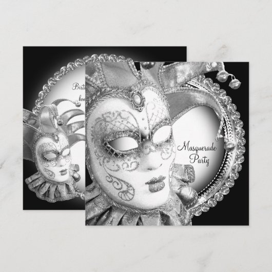 Black and White Masquerade Party Kaart (Voorkant / Achterkant)