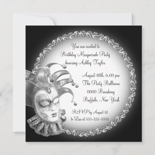 Black and White Masquerade Party Kaart (Achterkant)