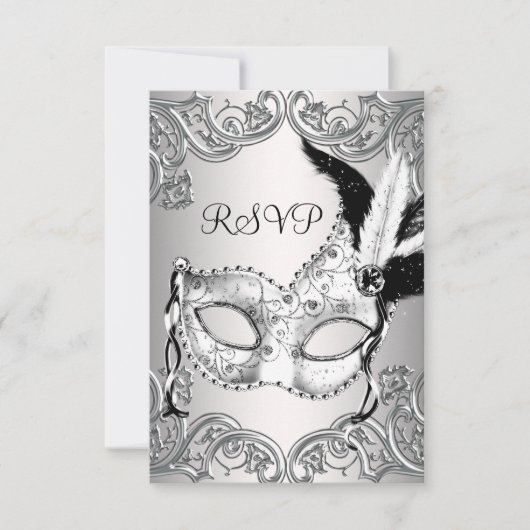 Black and White Masquerade Party (RSVP) RSVP Kaartje (Voorkant)