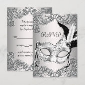 Black and White Masquerade Party (RSVP) RSVP Kaartje (Voorkant / Achterkant)