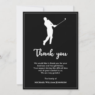 Black and White Memorial Funeral Golf Player Bedankkaart