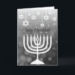 Black and White Menorah Happy Hanukkah Kaart<br><div class="desc">Zwarte en witte sterren van David en Happy Hanukkah menorah gepersonaliseerde kaart.</div>