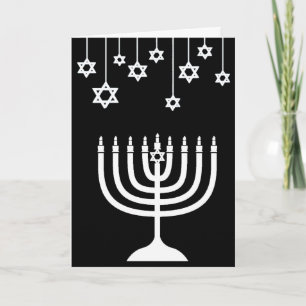 Black and White Menorah Happy Hanukkah Kaart
