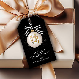Black and White Merry kerst Bauble Cadeaulabel