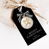 Black and White Merry kerst Bauble Cadeaulabel
