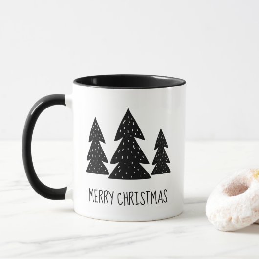 Black and White Merry kerst Whimsical Woodland Mok (Met donut)