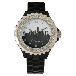 Black and White Miami, Florida Skyline Horloge