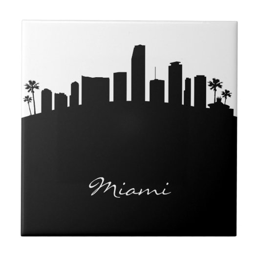 Black and White Miami Skyline Tegeltje (Voorkant)