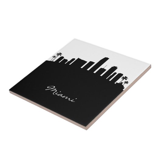 Black and White Miami Skyline Tegeltje (Zijkant)