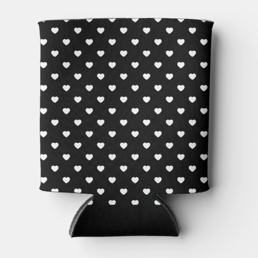 Black and White Mini Hearts Pattern Personalised Blikjeskoeler (Voorkant)