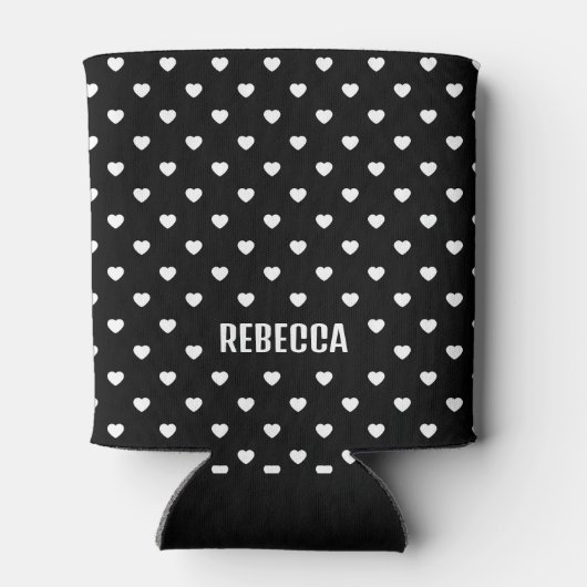 Black and White Mini Hearts Pattern Personalised Blikjeskoeler (Achterkant)