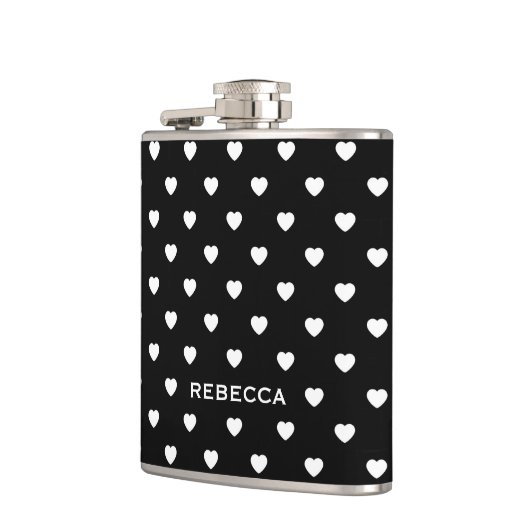 Black and White Mini Hearts Pattern Personalised Heupfles (Links)