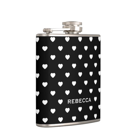 Black and White Mini Hearts Pattern Personalised Heupfles (Rechts)