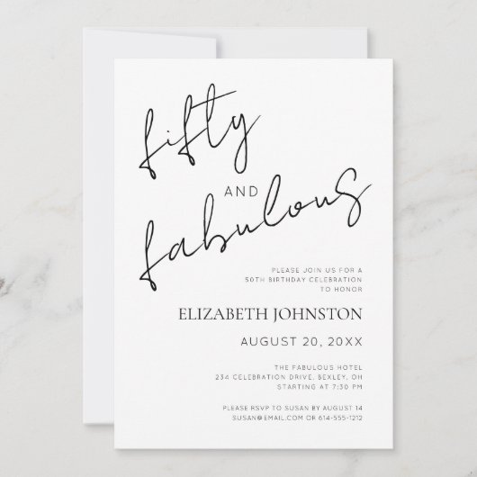 Black and White Minimal 50 and Fabulous Birthday Kaart (Voorkant)