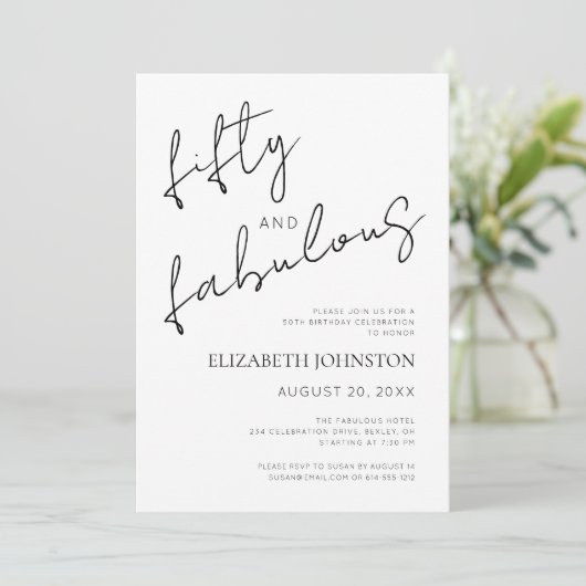 Black and White Minimal 50 and Fabulous Birthday Kaart (Staand voorkant)