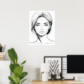 Black and White Minimal Woman Line Art Poster (Thuiskantoor)