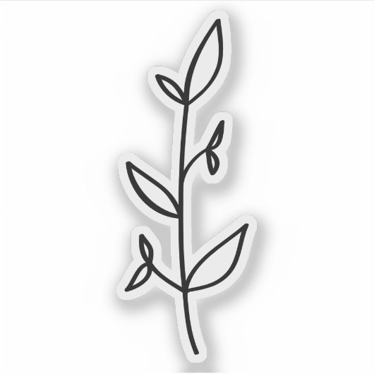 Black and White Minimalist Greenery Line Art Sticker (Voorkant)