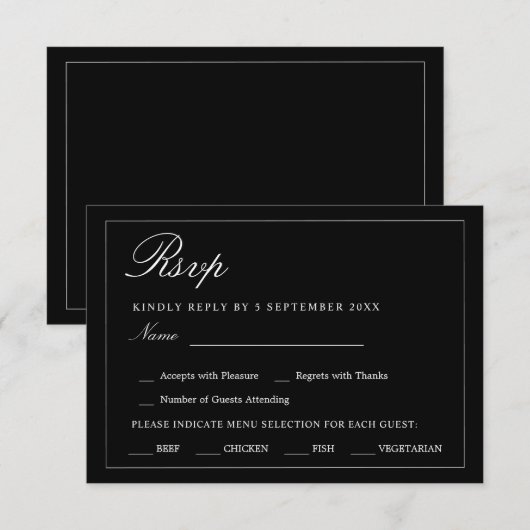 Black and White Minimalist RSVP Wedding Enclosure Kaartje (Voorkant / Achterkant)