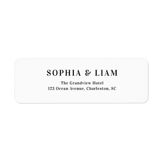 Black and White Minimalist Script Wedding Address Etiket (Voorkant)