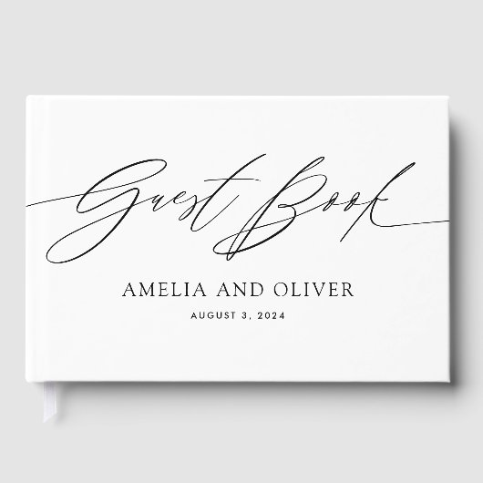 Black and White Minimalist Wedding Guest Book Gastenboek (Voorkant)
