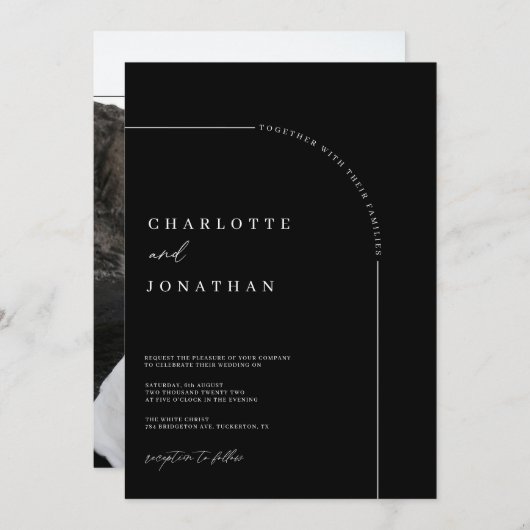 Black and White Modern Arch Photo Wedding Kaart (Voorkant / Achterkant)